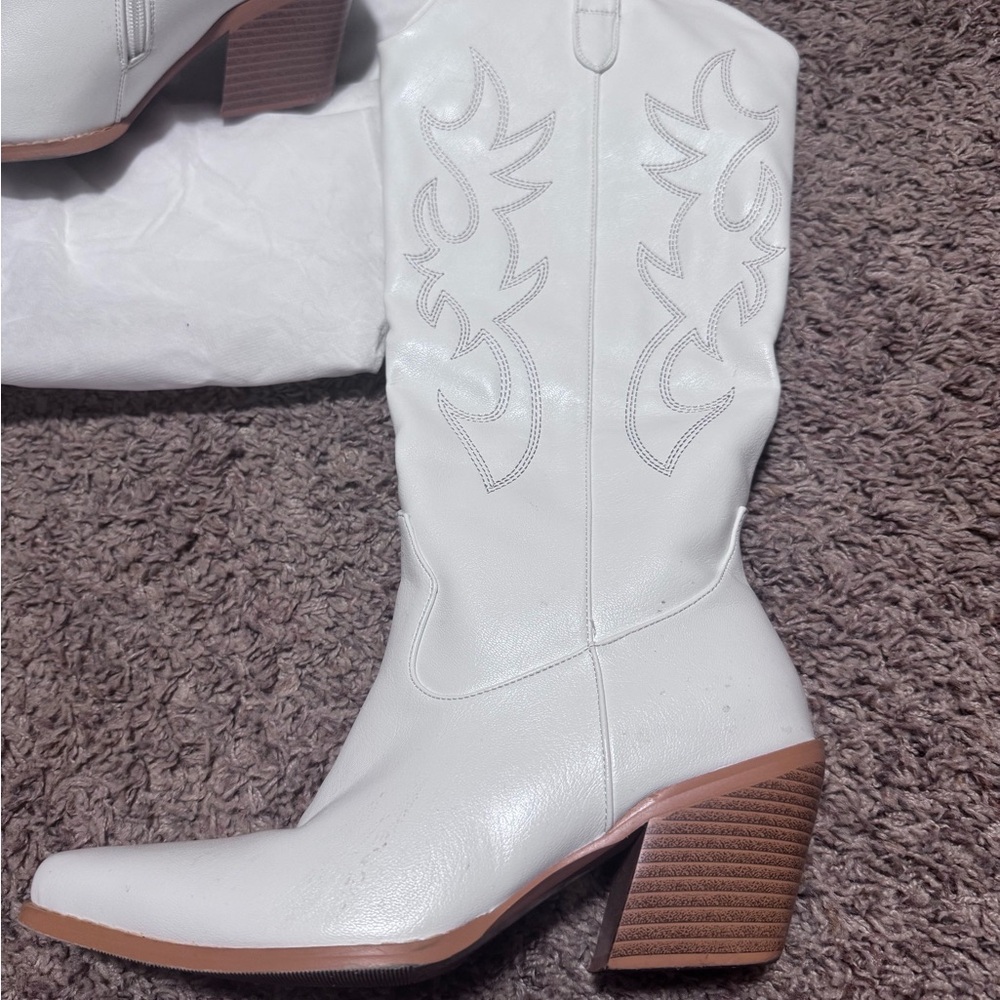 White Western Leather Boots